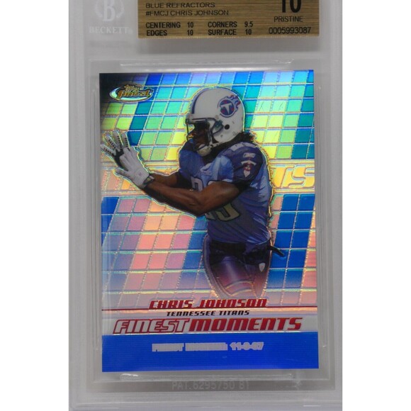 2008 Finest Moments Blue Refractors Chris Johnson/299 Rookie Beckett 10 - Picture 2 of 7